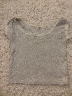 Brandy Melville Light Gray Lace-Trim Scoop Tee
